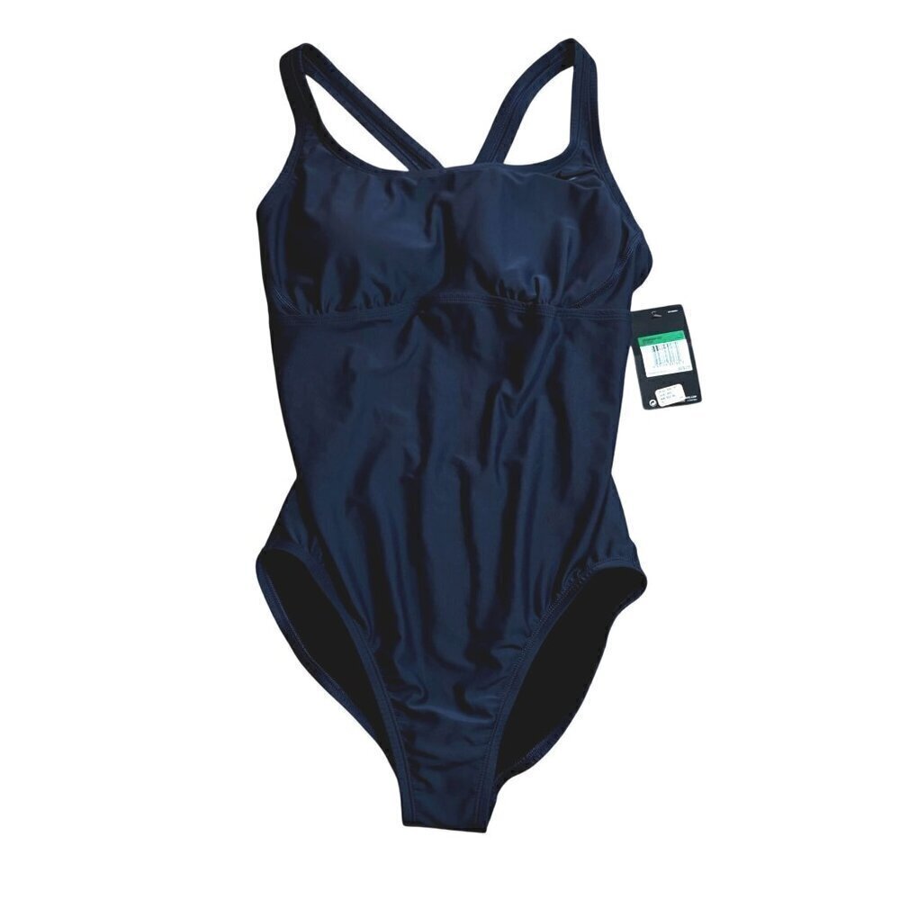 Nike Womens Navy Blue One-Piece Swimsuit L Racerback Athletic Fit MSRP $88 NWT